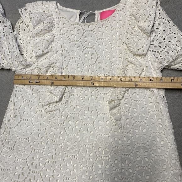 Lilly Pulitzer Dress Small Resort White Floral Eyelet Lace Ruffle Primm Dainty - Picture 3 of 11